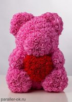 Мишка из роз с сердцем Розовый 40 см