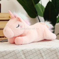 Мягкая игрушка спящий розово-радужный единорожка