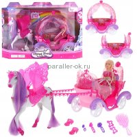 Лошадь-пегас с каретой, куклой и аксессуарами розовая